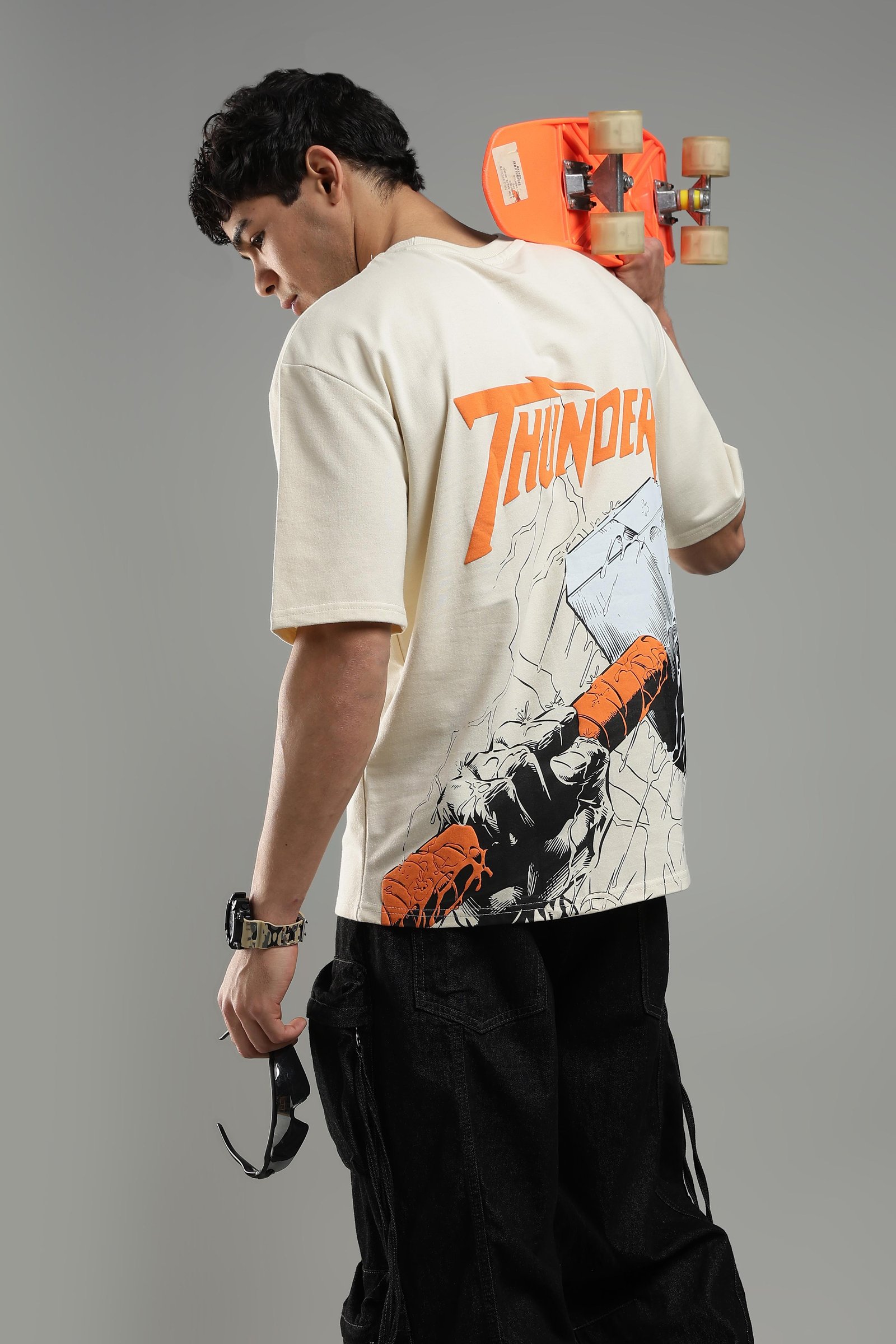 Thunder Strike Oversized T-Shirt – 240 GSM French Terry | 3D Puff Print
